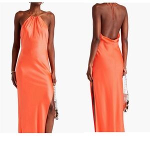 Alice + Olivia Orange Backless Slit Cocktail Dress